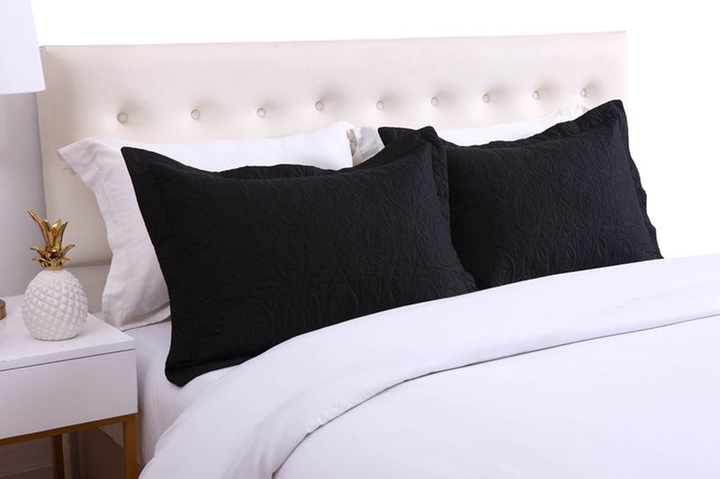 MarCielo 2-Piece Embroidered Pillow Shams, Decorative Microfiber Pillow Covers Set, Standard Size, Black - Image 2